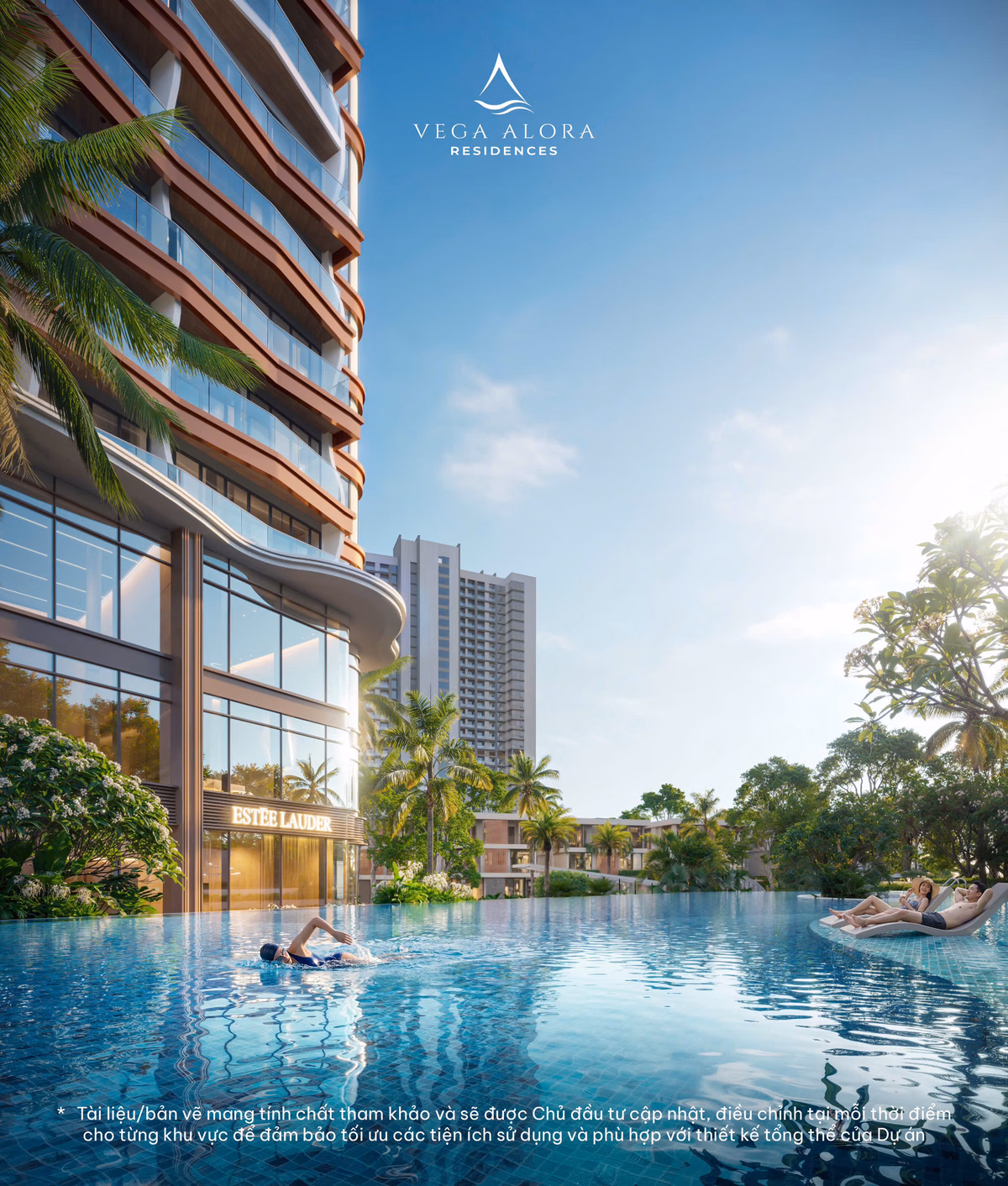 Hồ bơi vô cực và khu nghỉ dưỡng sang trọng tại Vega Alora Residences Nha Trang.
