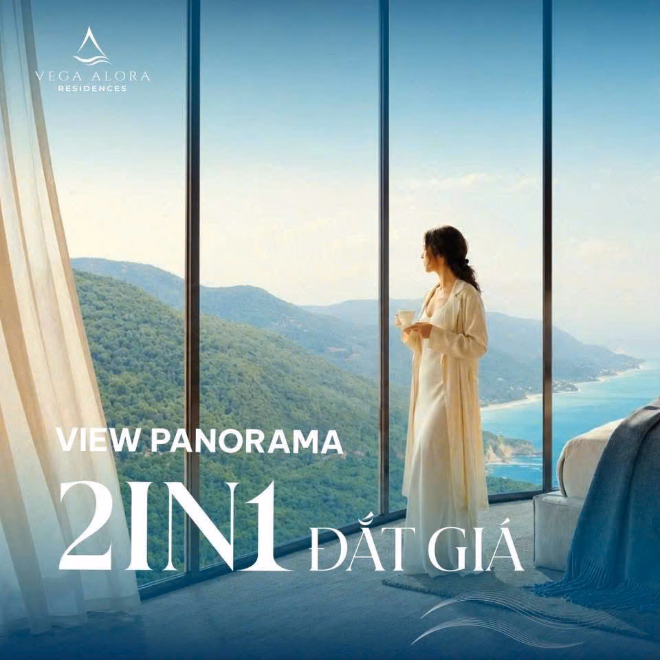 Căn hộ mẫu Vega Alora Residences với tầm nhìn hướng biển và núi sang trọng.