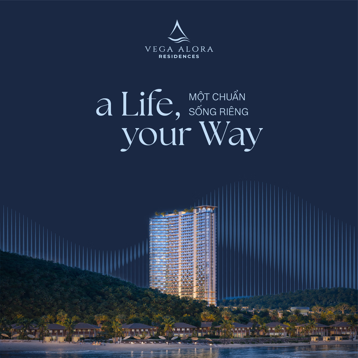 Phối cảnh tổng thể dự án Vega City Nha Trang với các tòa tháp căn hộ và biệt thự ven biển.
